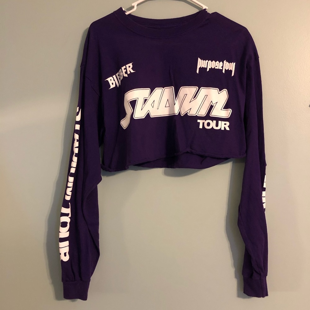 Justin Bieber Purple crop top long sleeve